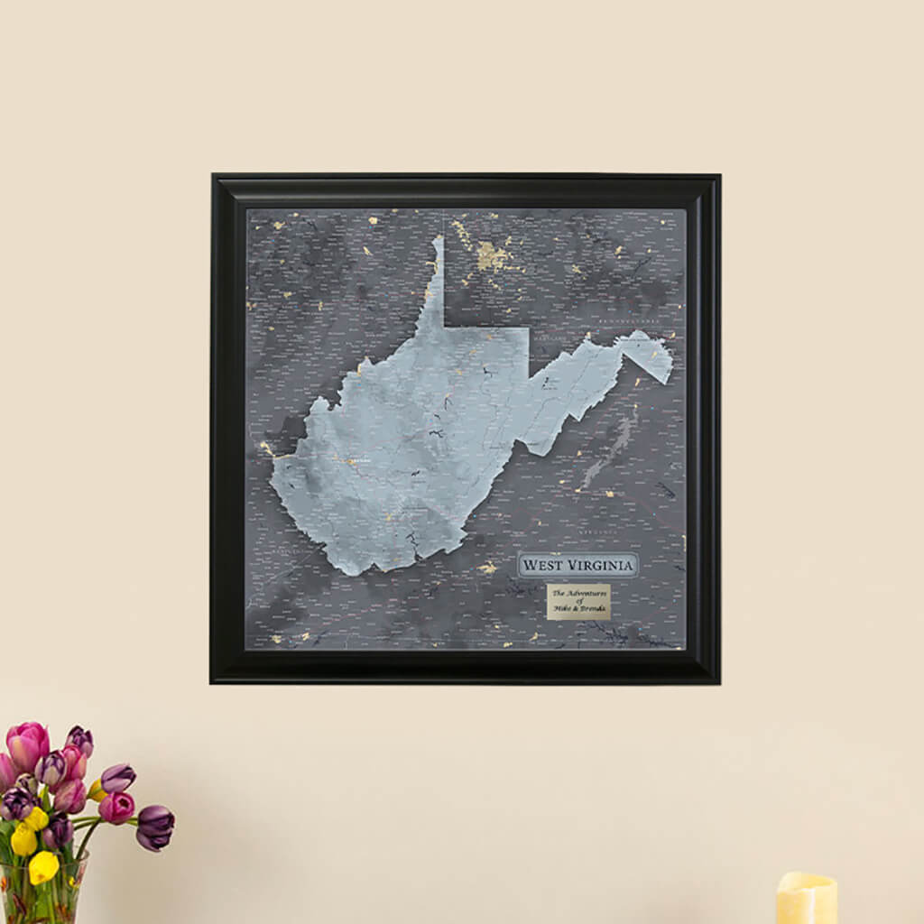 Framed West Virginia Slate Push Pin Travel Map with Pins!