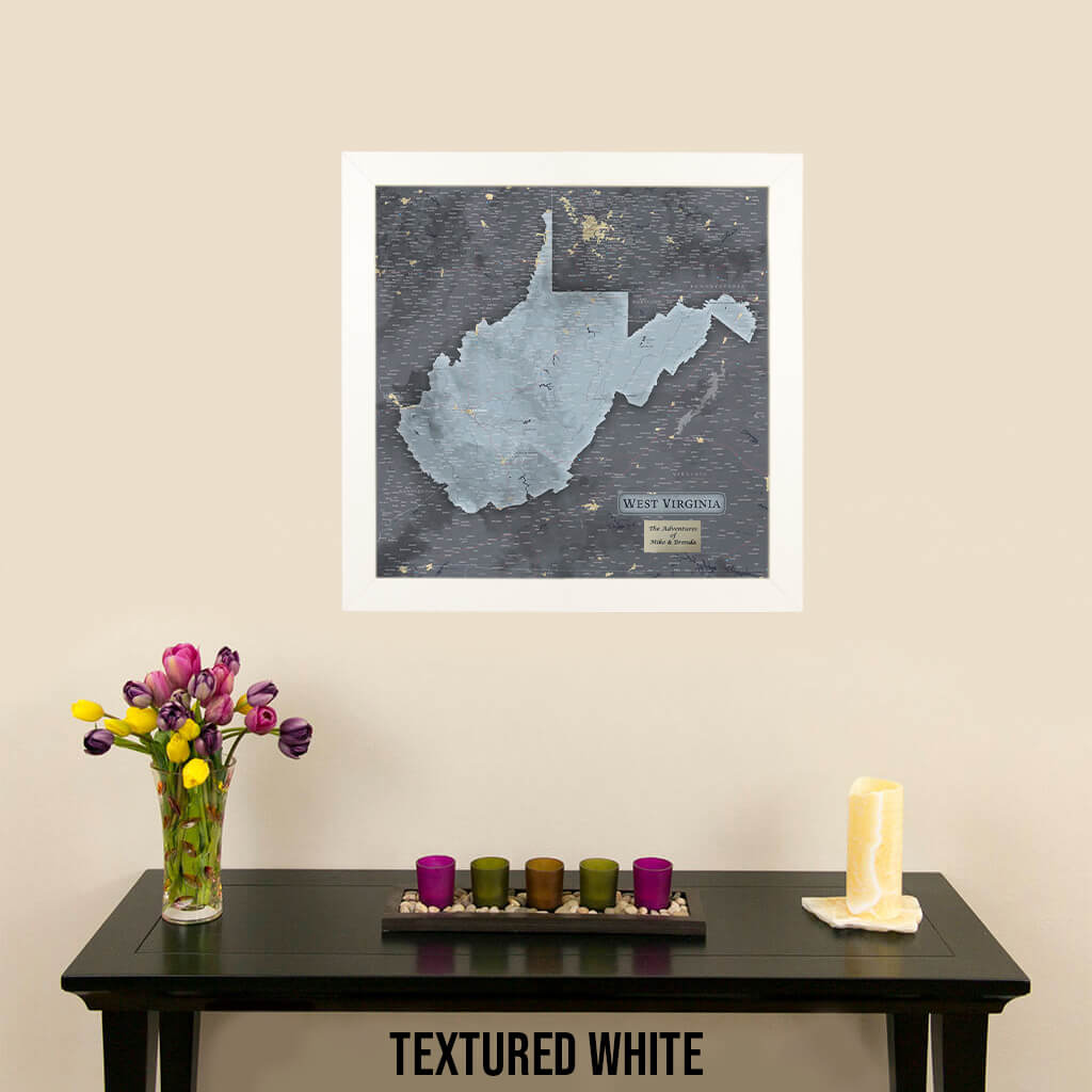 West Virginia Slate Push Pin Travel Map in Textured White Frame