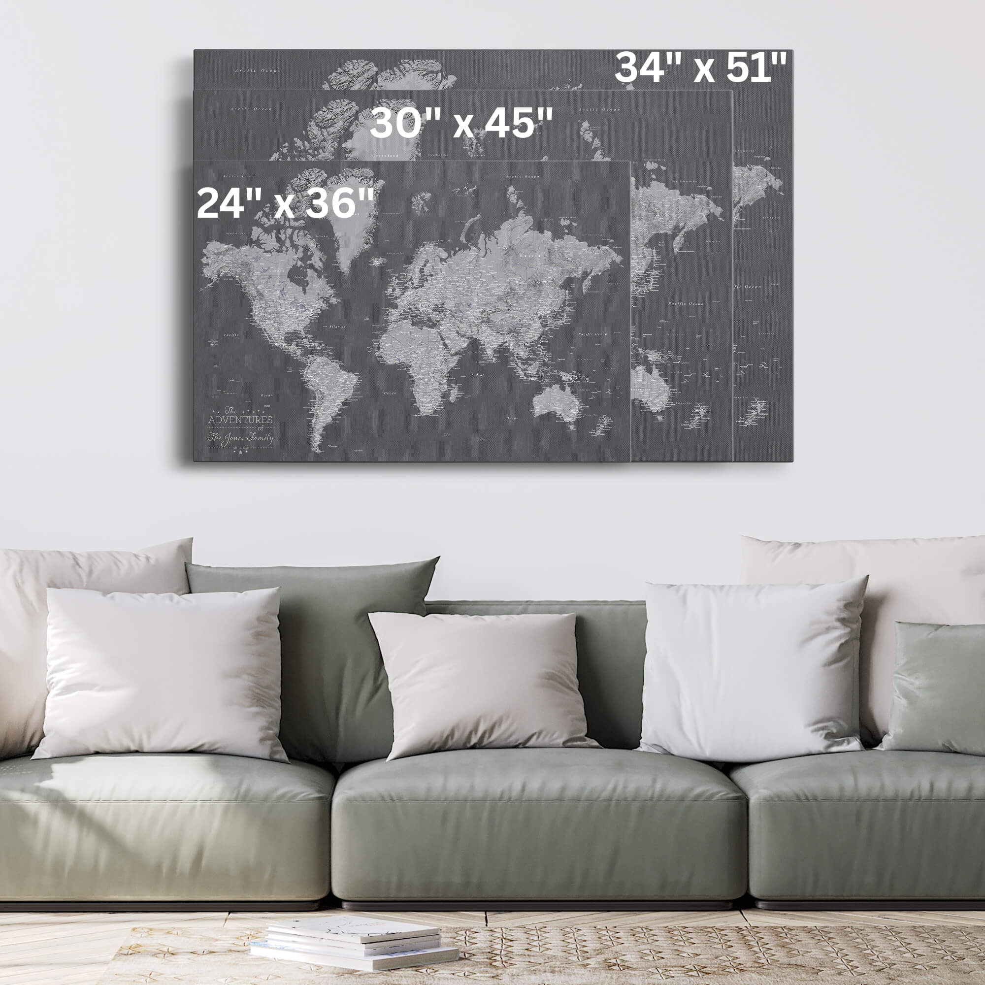 Gallery Wrapped - Stormy Dreams World Travel Map with pins