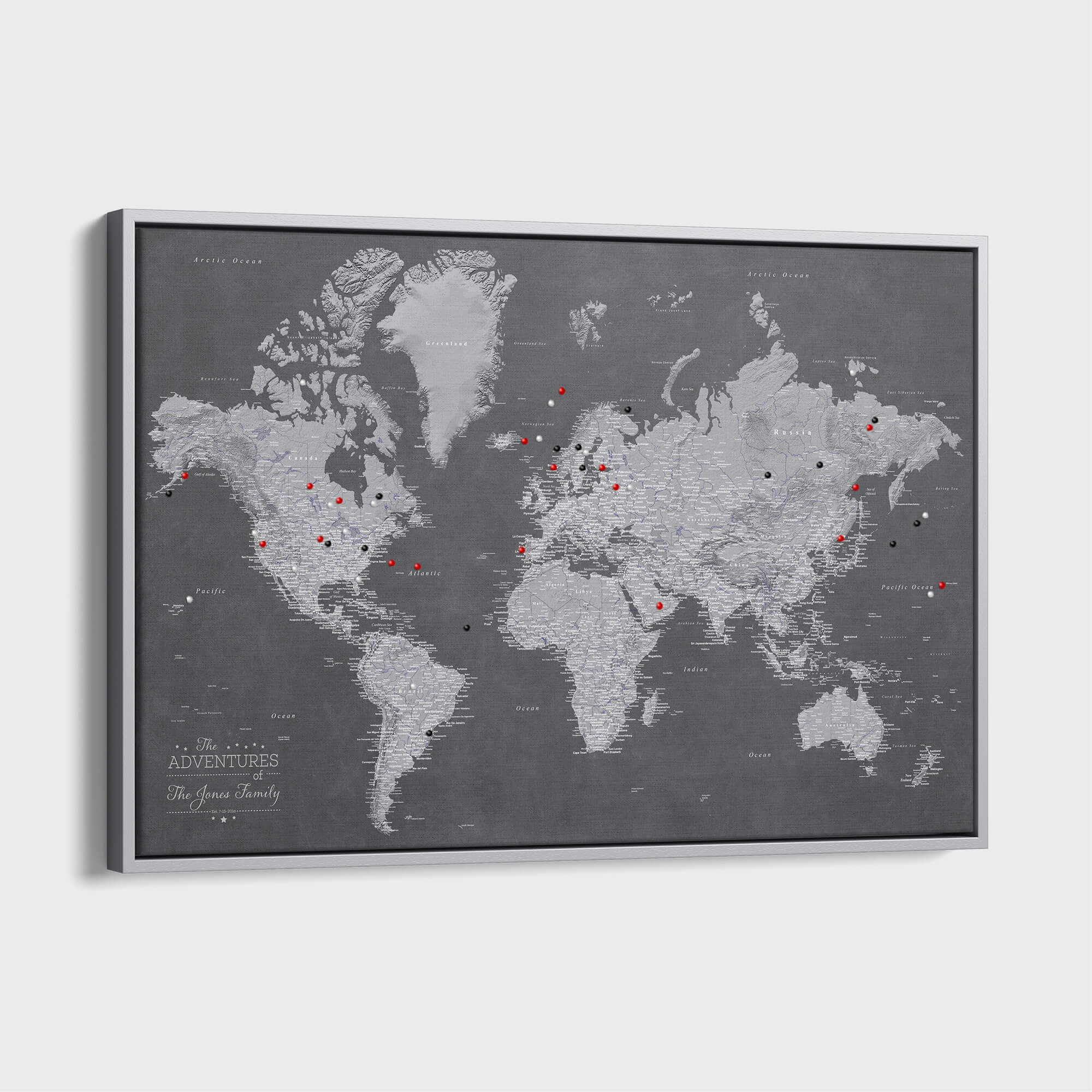 Canvas - Stormy Dreams World Travel Map with pins