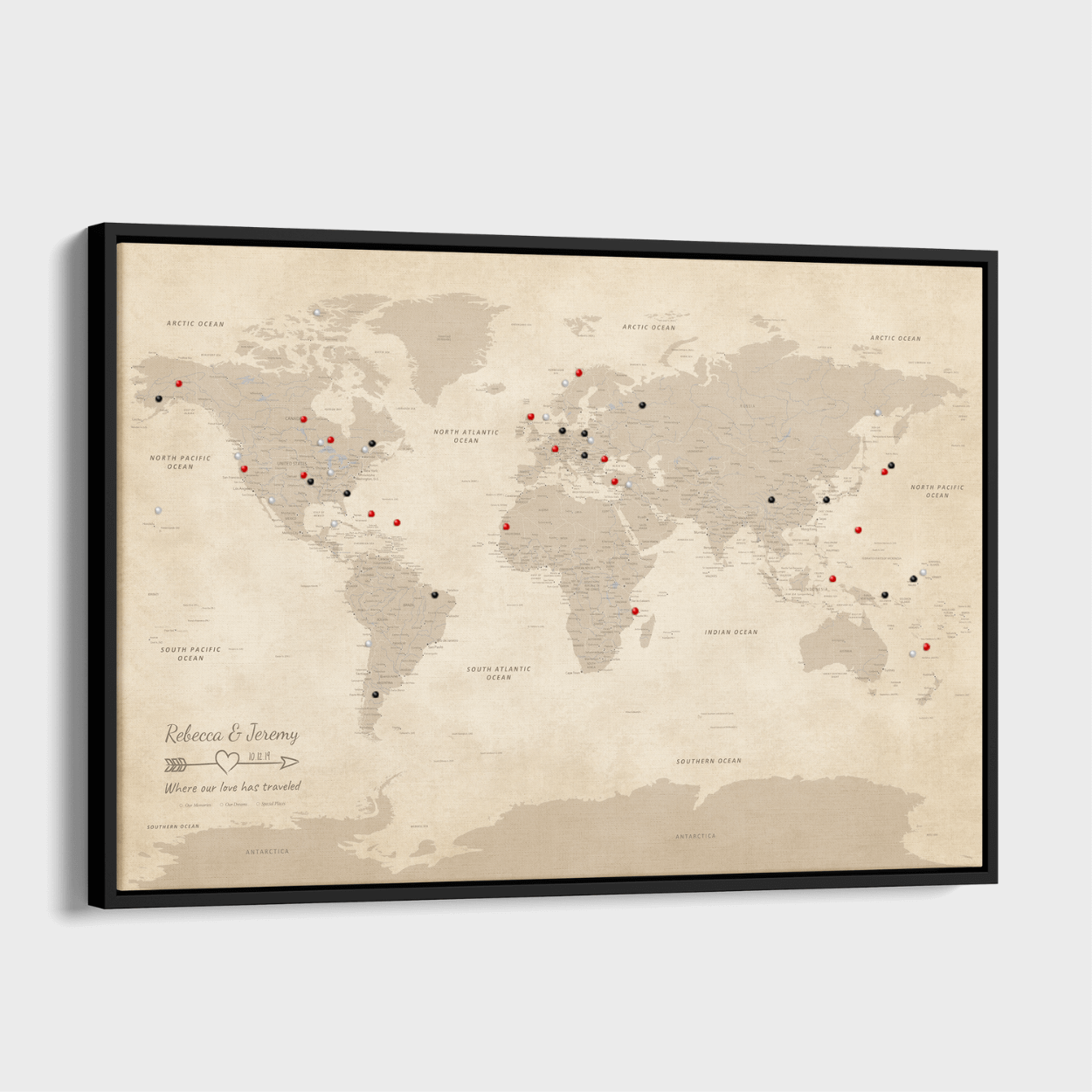 Canvas - Vintage World Push Pin Travel Map with pins