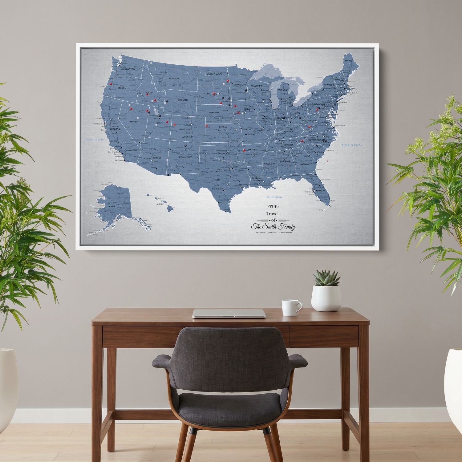 Canvas - Blue Ice USA Push Pin Travel Map with pins