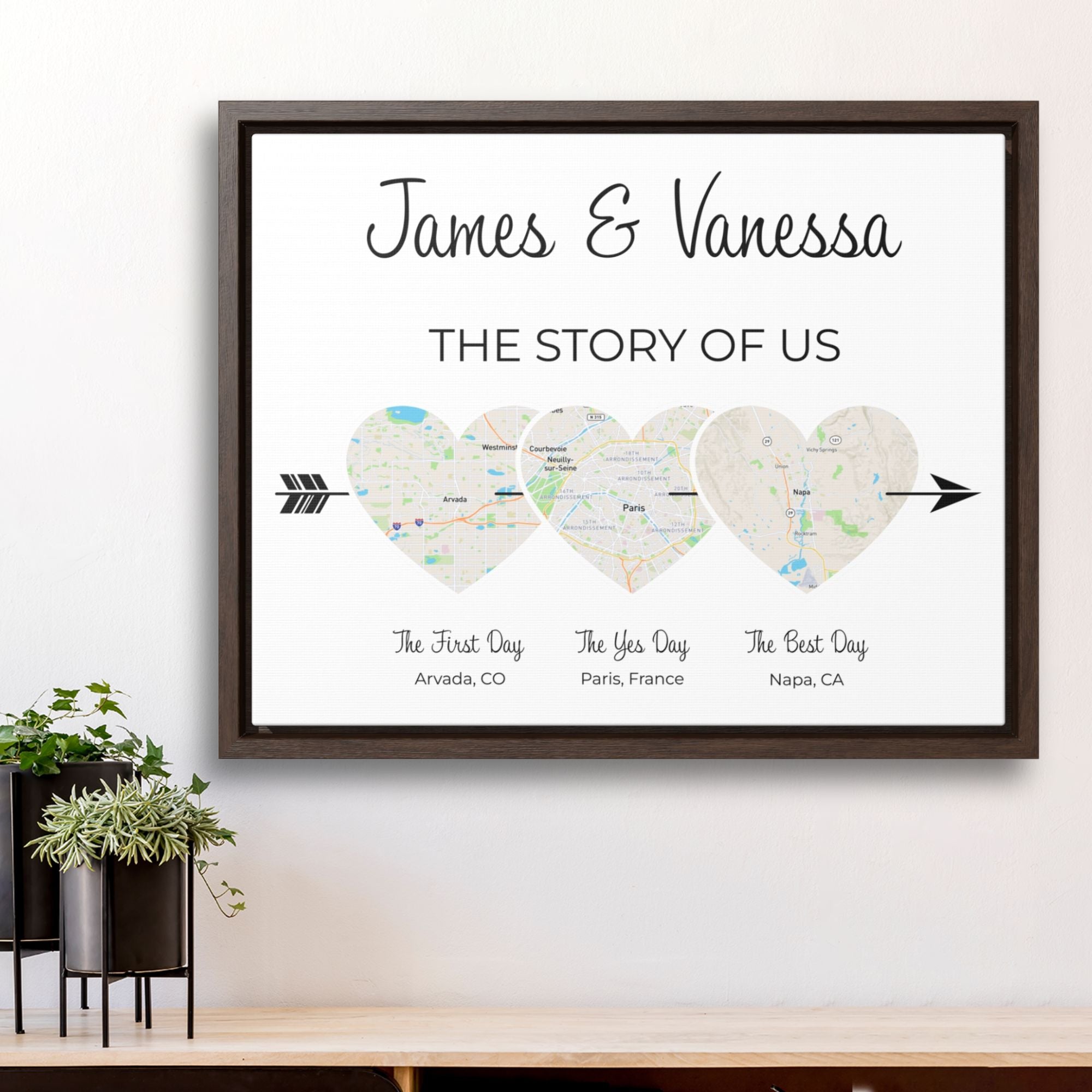 The Story of Us Map | Personalized Relationship Wall Decor | Option 3