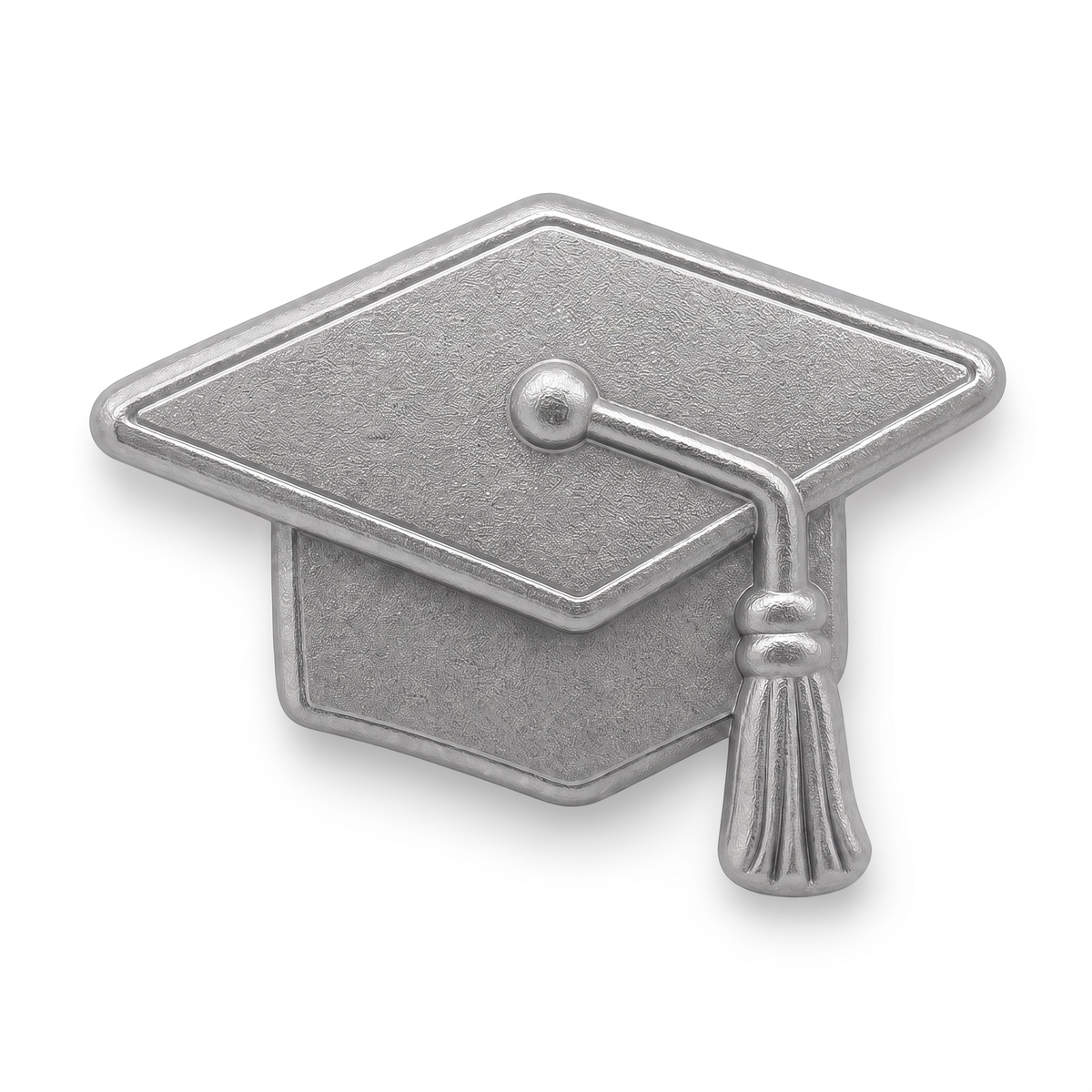 Silver matte metal graduation cap push pin with detailed 3D mortarboard tassel design