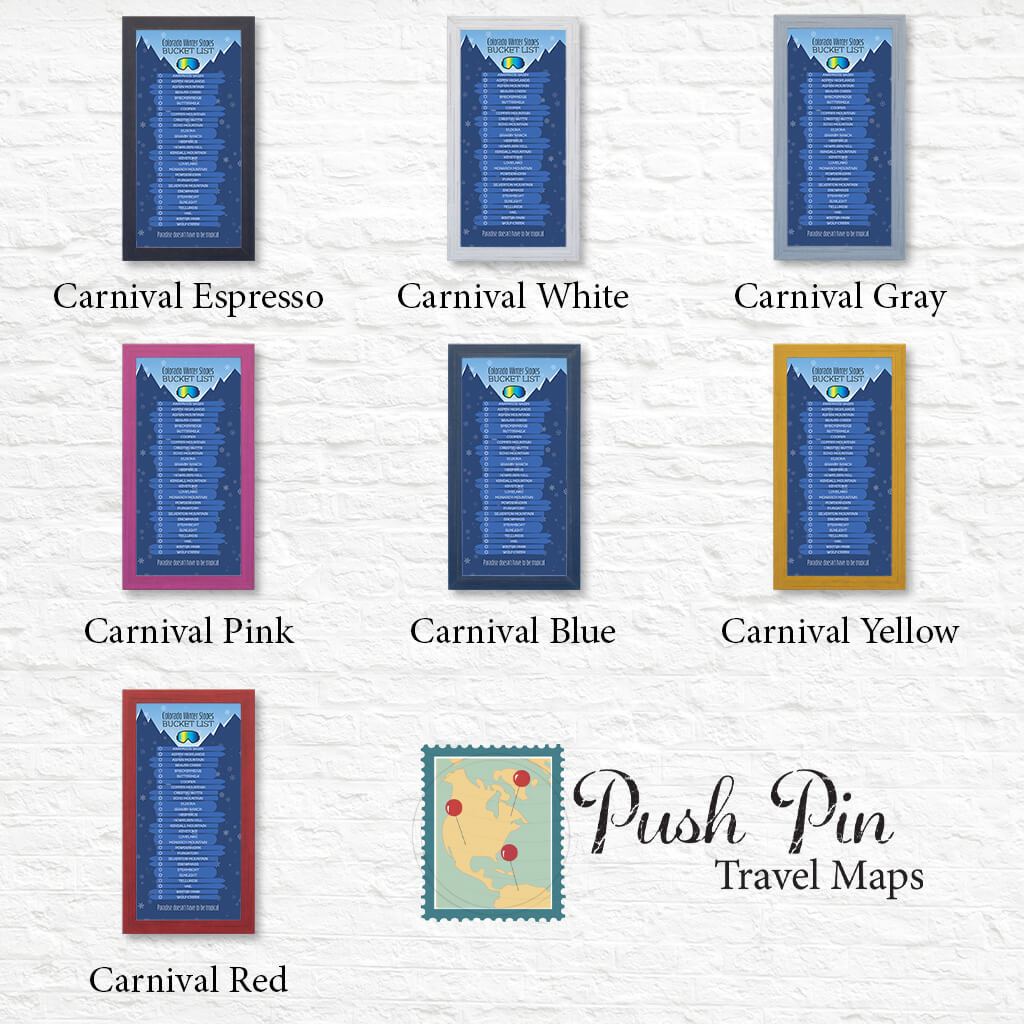 Colorado Ski Resorts Bucket List- Blue Snowflakes - Shown in Premium Carnival Frames