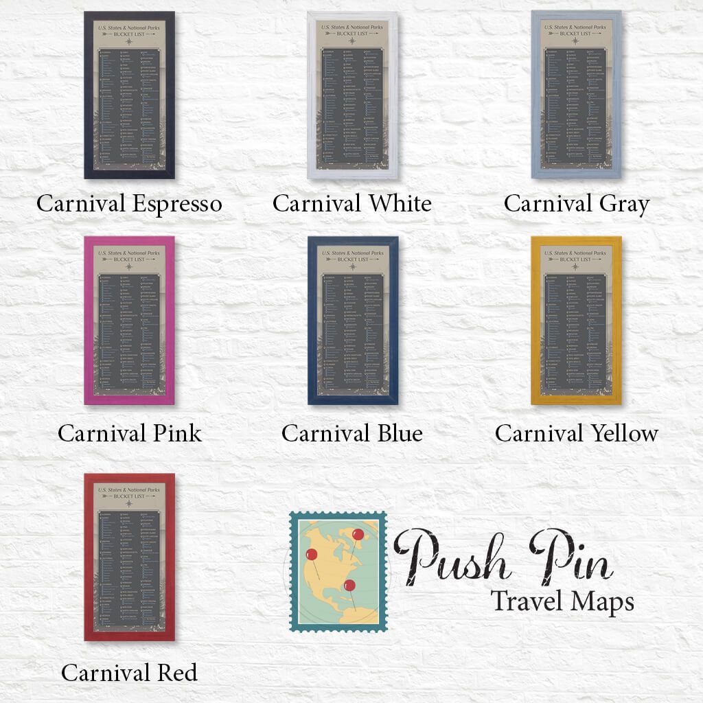 U.S. States and National Parks Bucket List Shown in Premium Carnival Frames