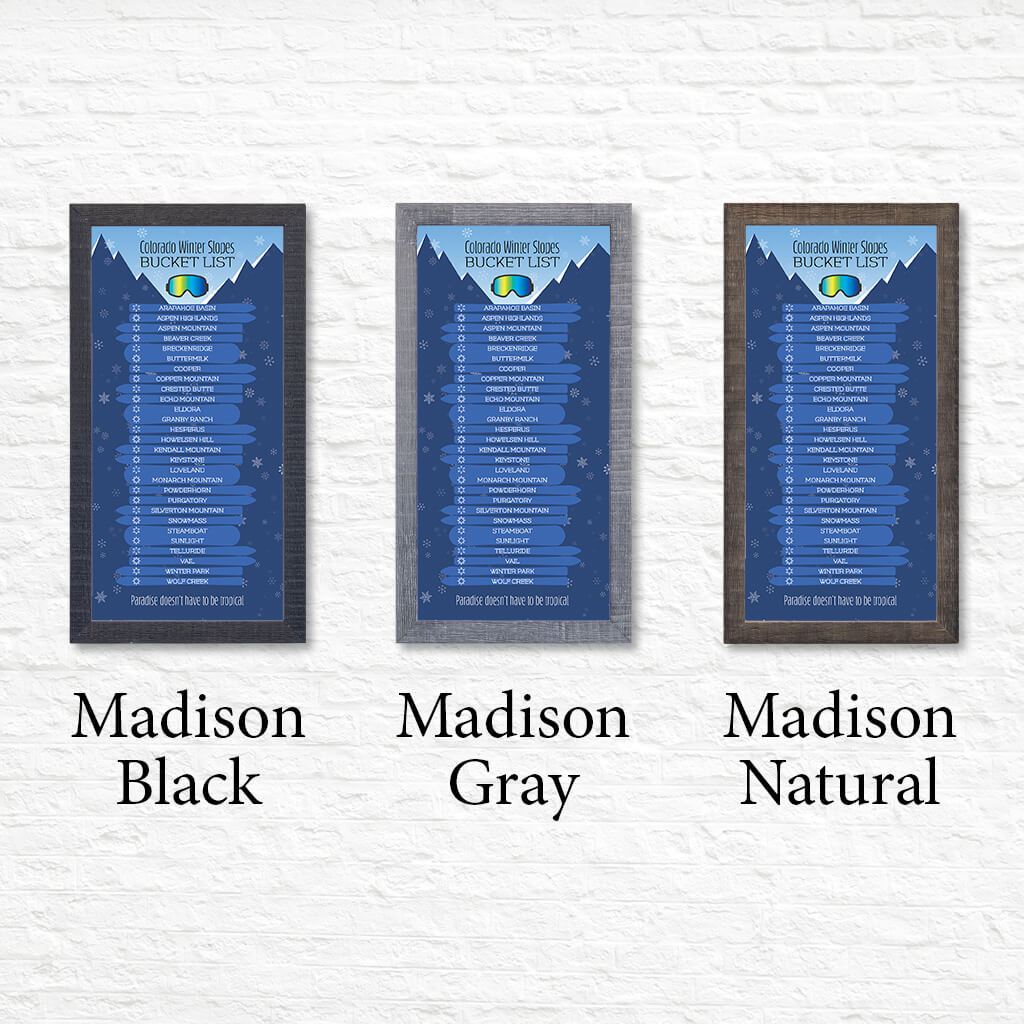 Colorado Ski Resorts Bucket List- Blue Snowflakes - Shown in Premium Madison Frames