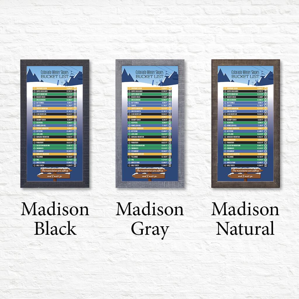 Colorado Ski Resorts Bucket List Shown in Premium Madison Frames