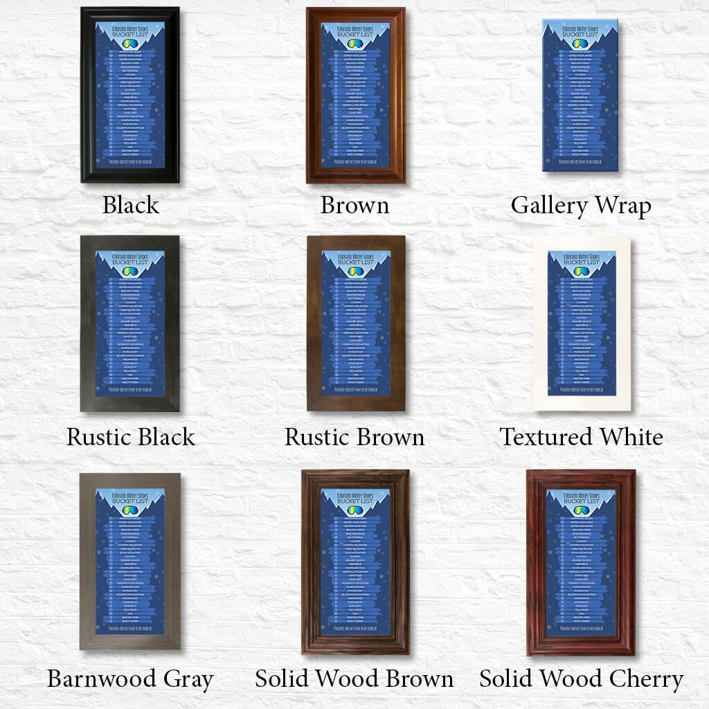 Colorado Ski Resorts Bucket List- Blue Snowflakes - Shown in Standard Frames