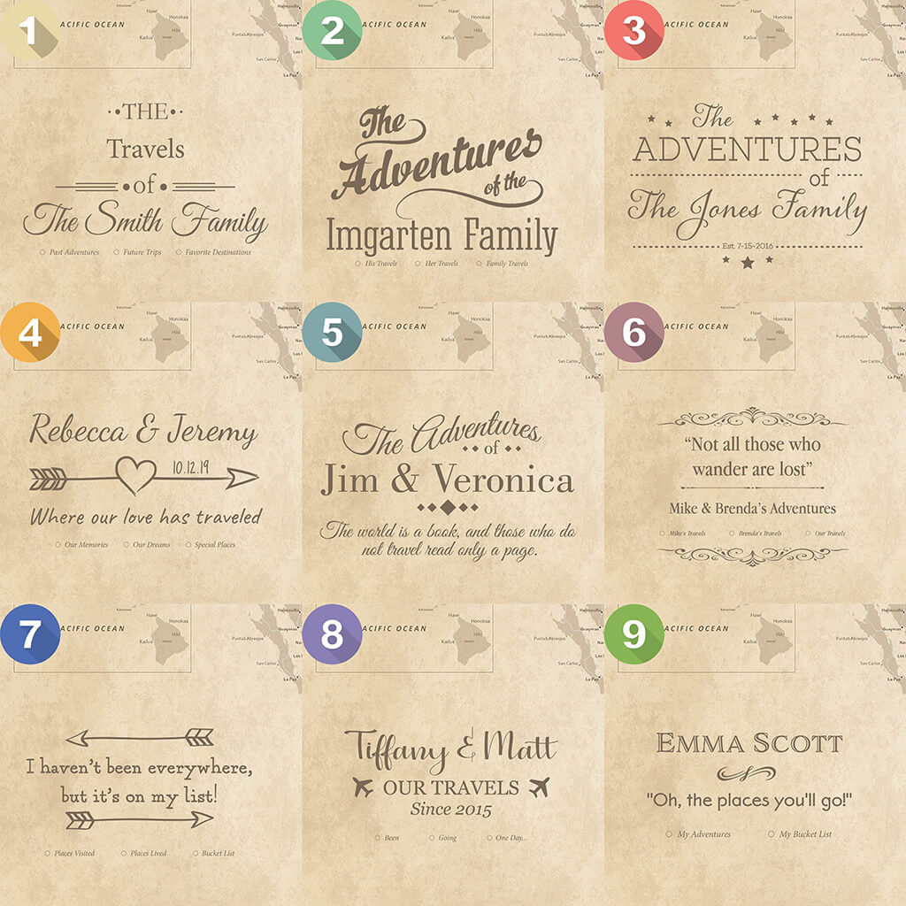 Personalization Location and Layout on Vintage North America Gallery Wrapped Travel Map