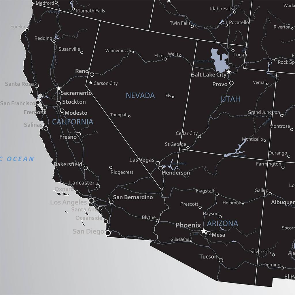 Close up of Gallery Wrapped Black Ice USA Push Pin Map