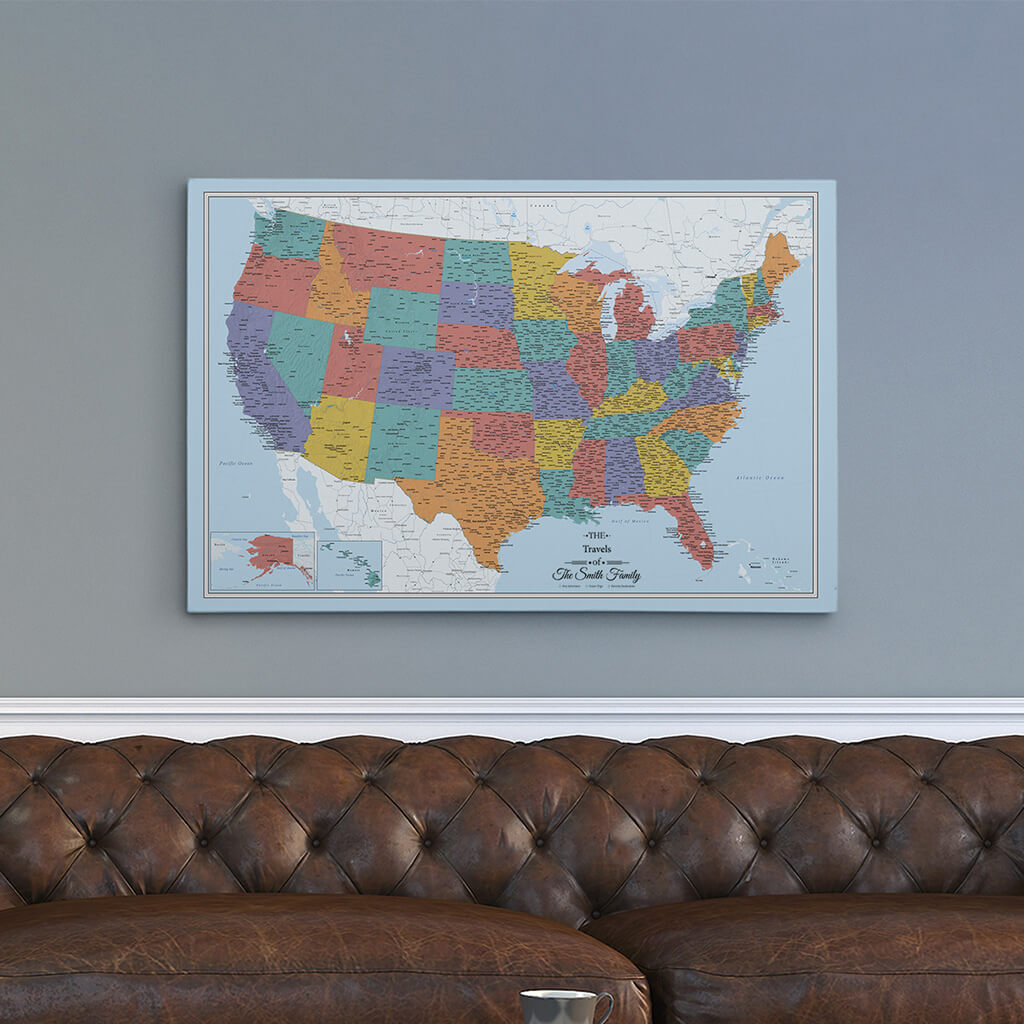 24x36 Gallery Wrapped Blue Oceans USA Map