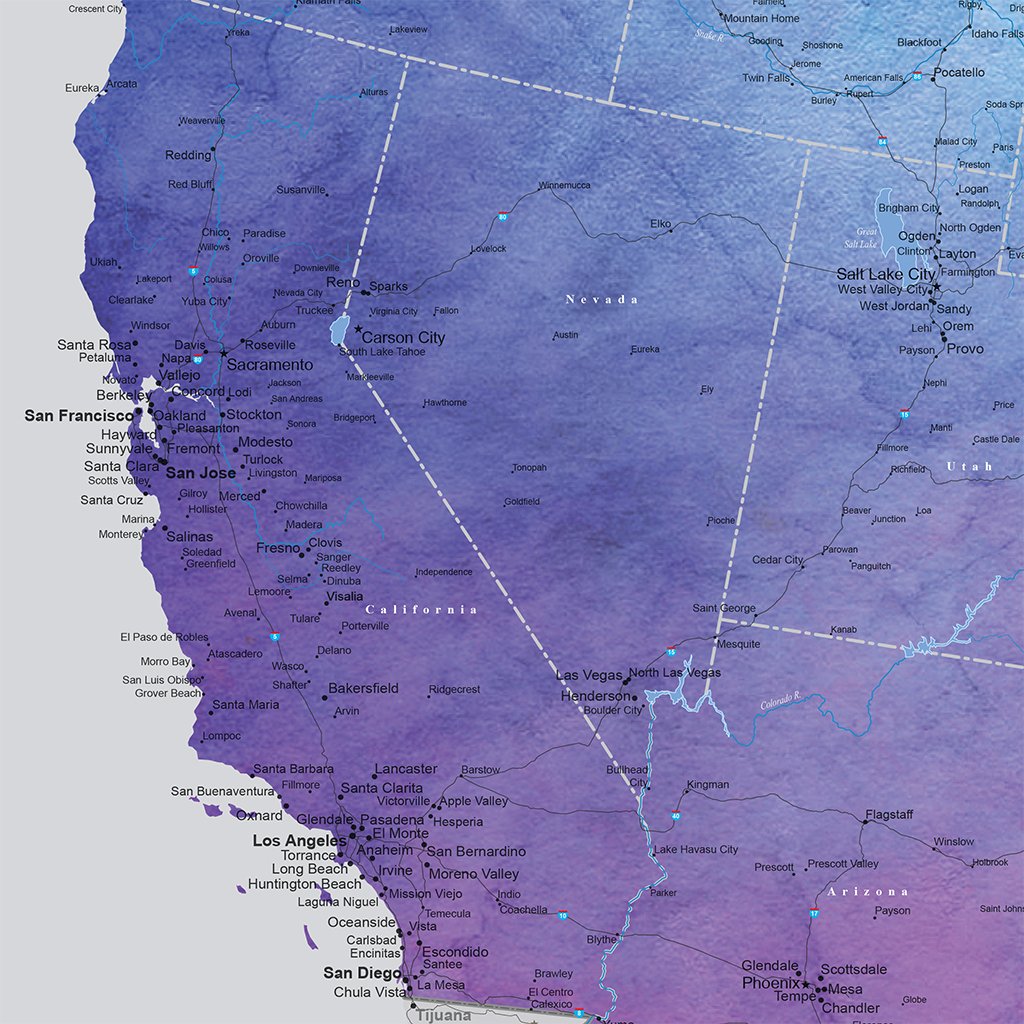 DIY Kit Vibrant Violet Watercolor US Map closeup