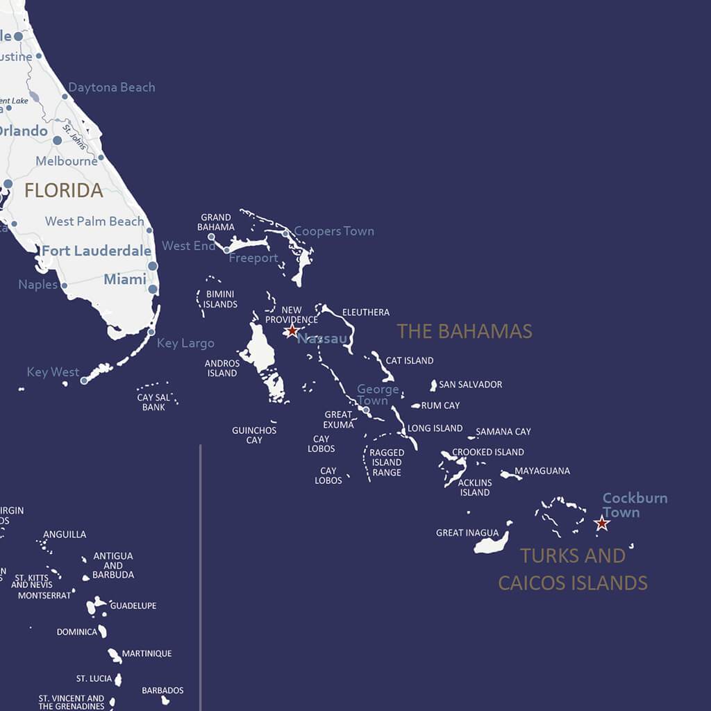 Navy Explorers USA Map close up of Bahamas
