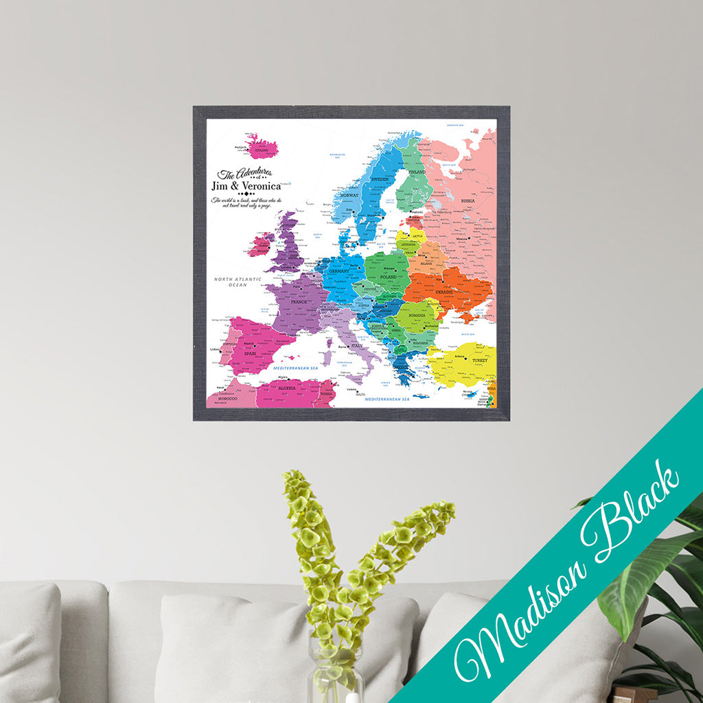 Canvas - Colorful Europe Travel Map with Pins - Square