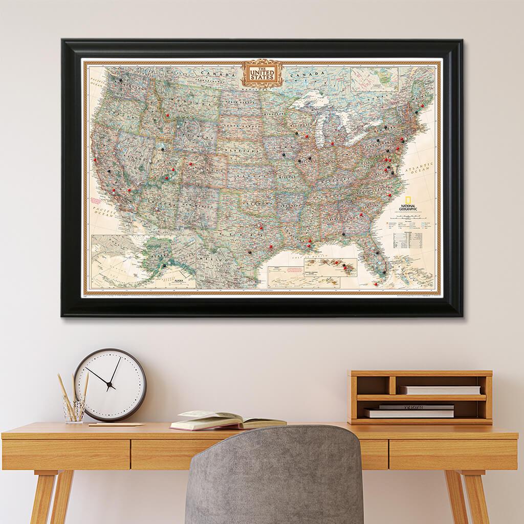 Executive USA Map in Black Frame