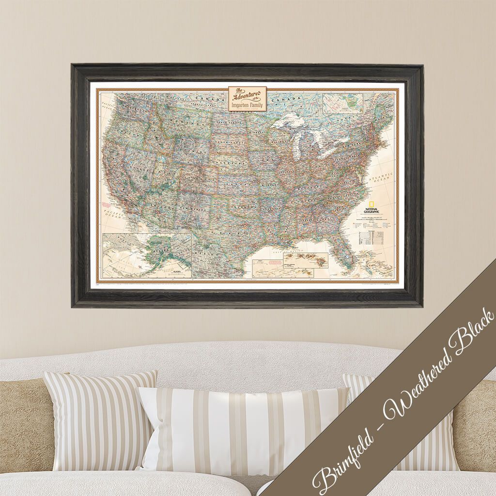 Canvas Executive USA Push Pin Travel Map in Premium Brimfield Black Frame