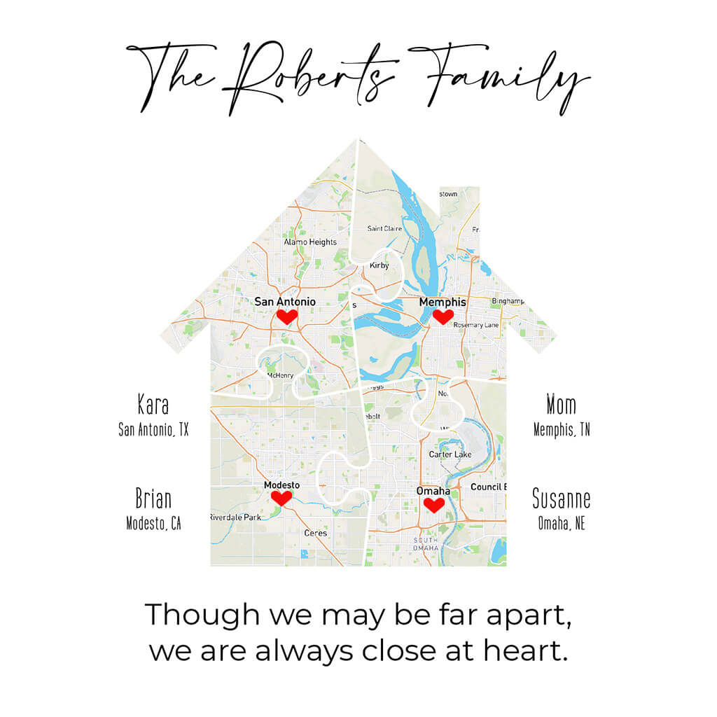Family Map Art House Shaped Design Example Closeup