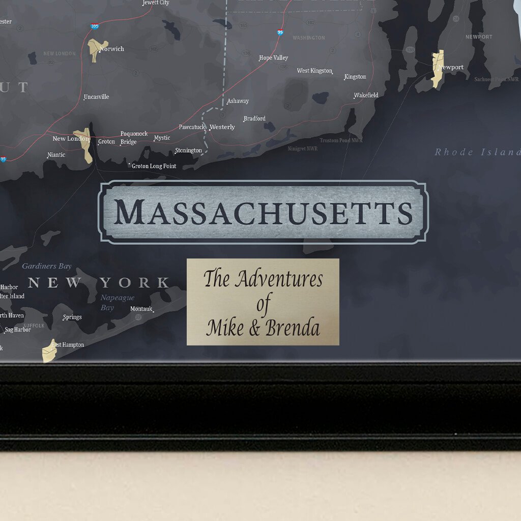 Push Pin Travel Maps Slate Gray Massachusetts Pin Map with Pins Plaque Location
