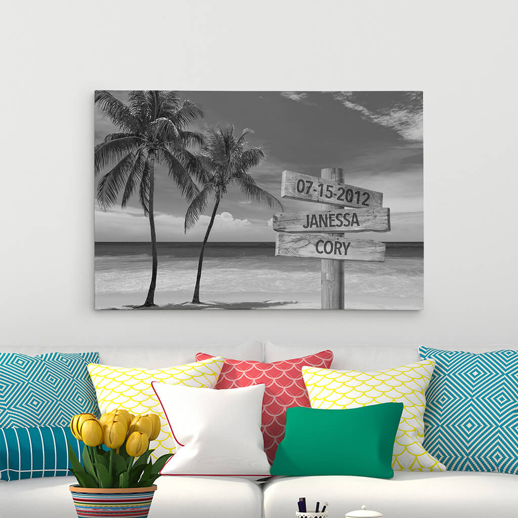 Ocean Palm Trees Sign Art - 24x36 - B&W