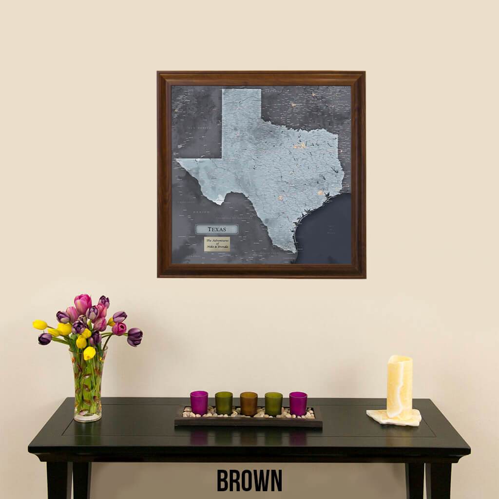 Push Pin Travel Maps Texas Slate Map with Pins Brown Frame