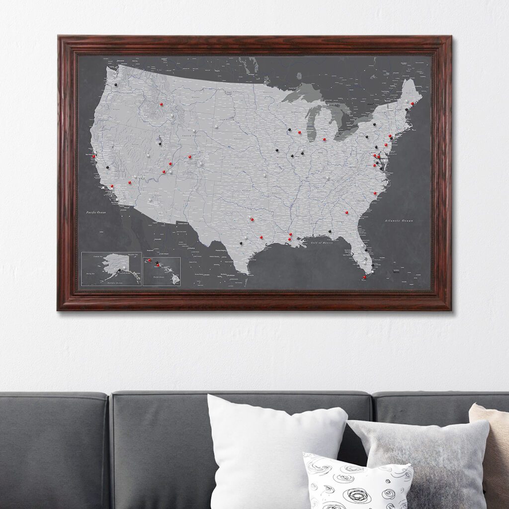 Canvas Stormy Dreams USA Wall Map Solid Wood Cherry Frame