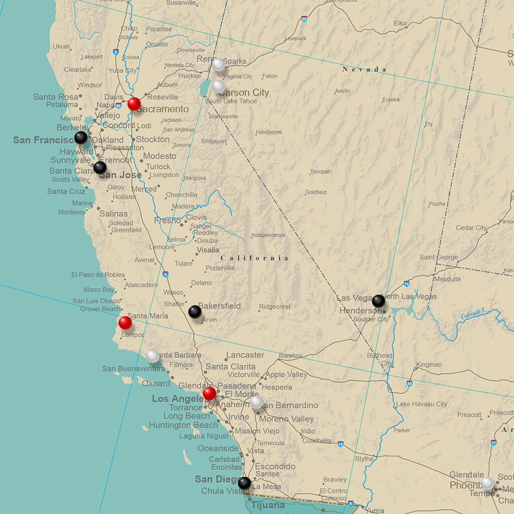 Canvas Teal Dreams USA Pinboard Wall Map Closesup