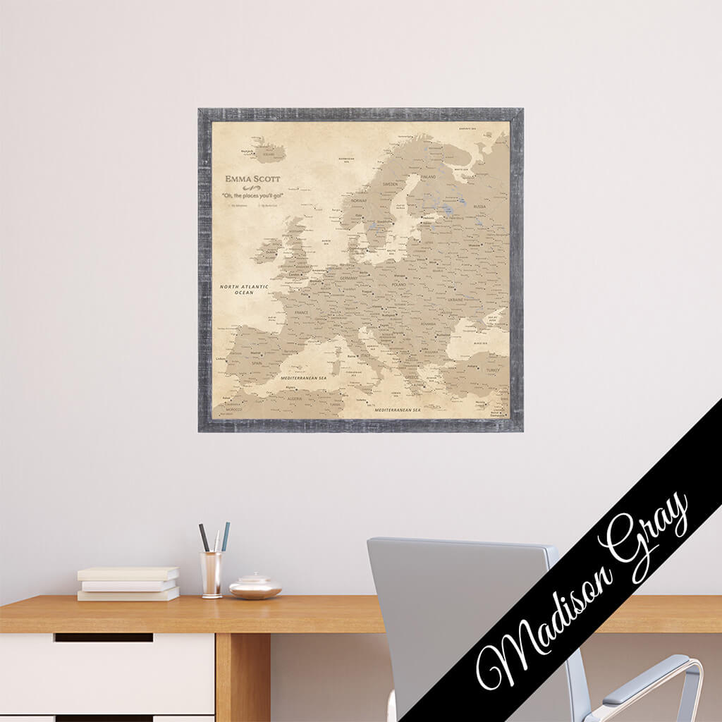 Canvas - Vintage Europe Travel Map with Pins - Square