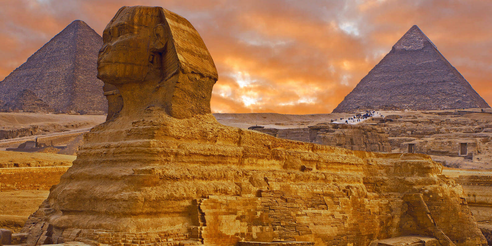 View of the Sphinx Egypt, The Giza Plateau in the Sahara Desert 