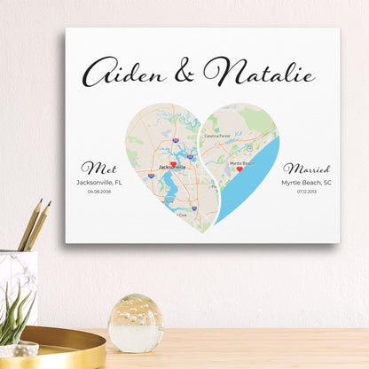 Custom Yin Yang Heart Map | Long Distance Relationship Gift | Option 4