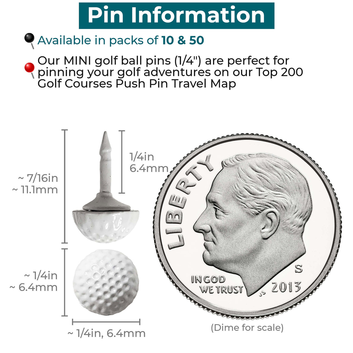 Push Ball Pin Golf Ball Push Pins – Mini Golf Pins for Maps & Cork Boards