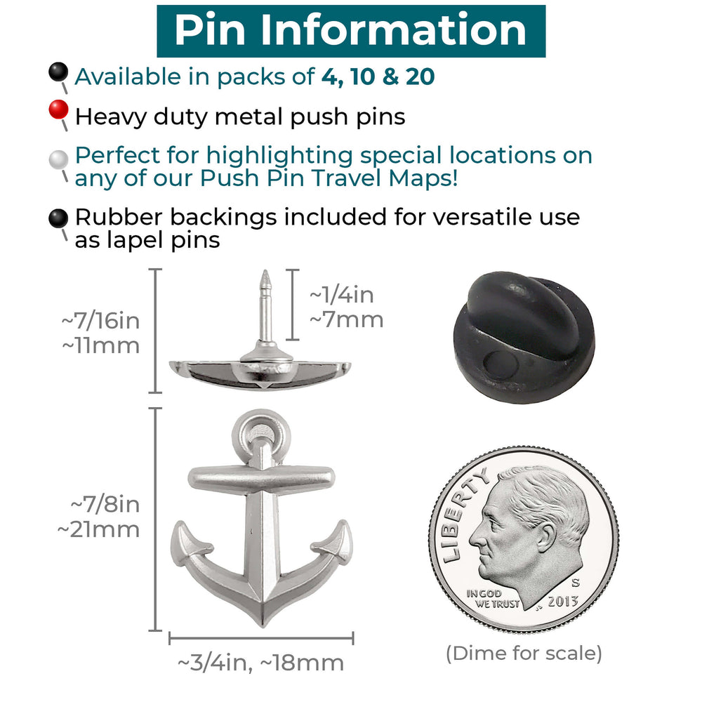 Anchor Push Pins - Silver & Gold Anchor Pins – Push Pin Travel Maps