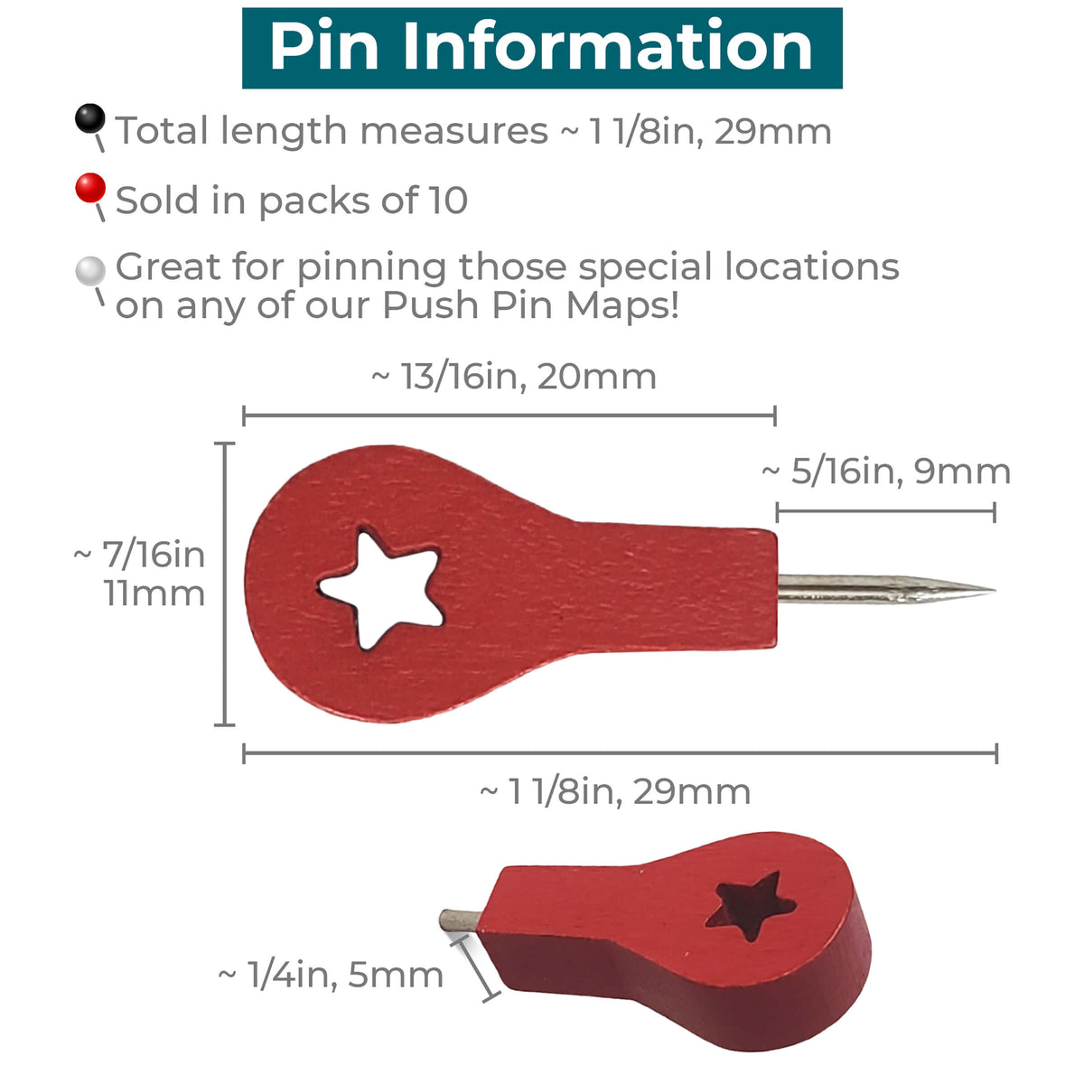 Map Car Pin Red Wooden Map Marker Push Pin | Travel Map Thumb Tacks | Push Pin ...