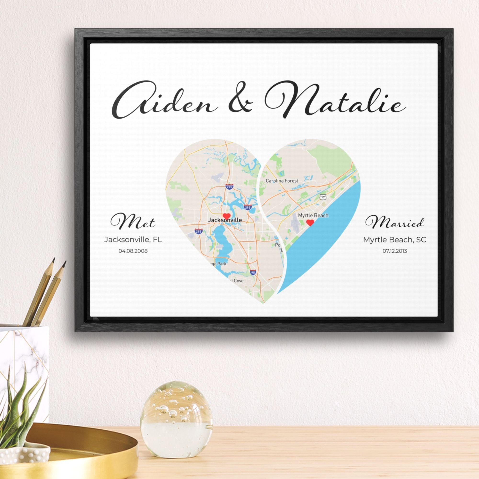 Custom Yin Yang Heart Map | Long Distance Relationship Gift | Option 4