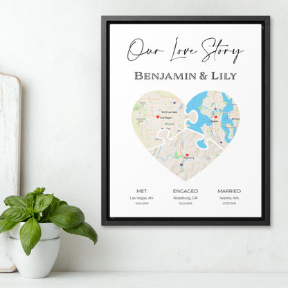 Puzzle Piece Heart Map Art | Personalized Couple Gift | Option 5