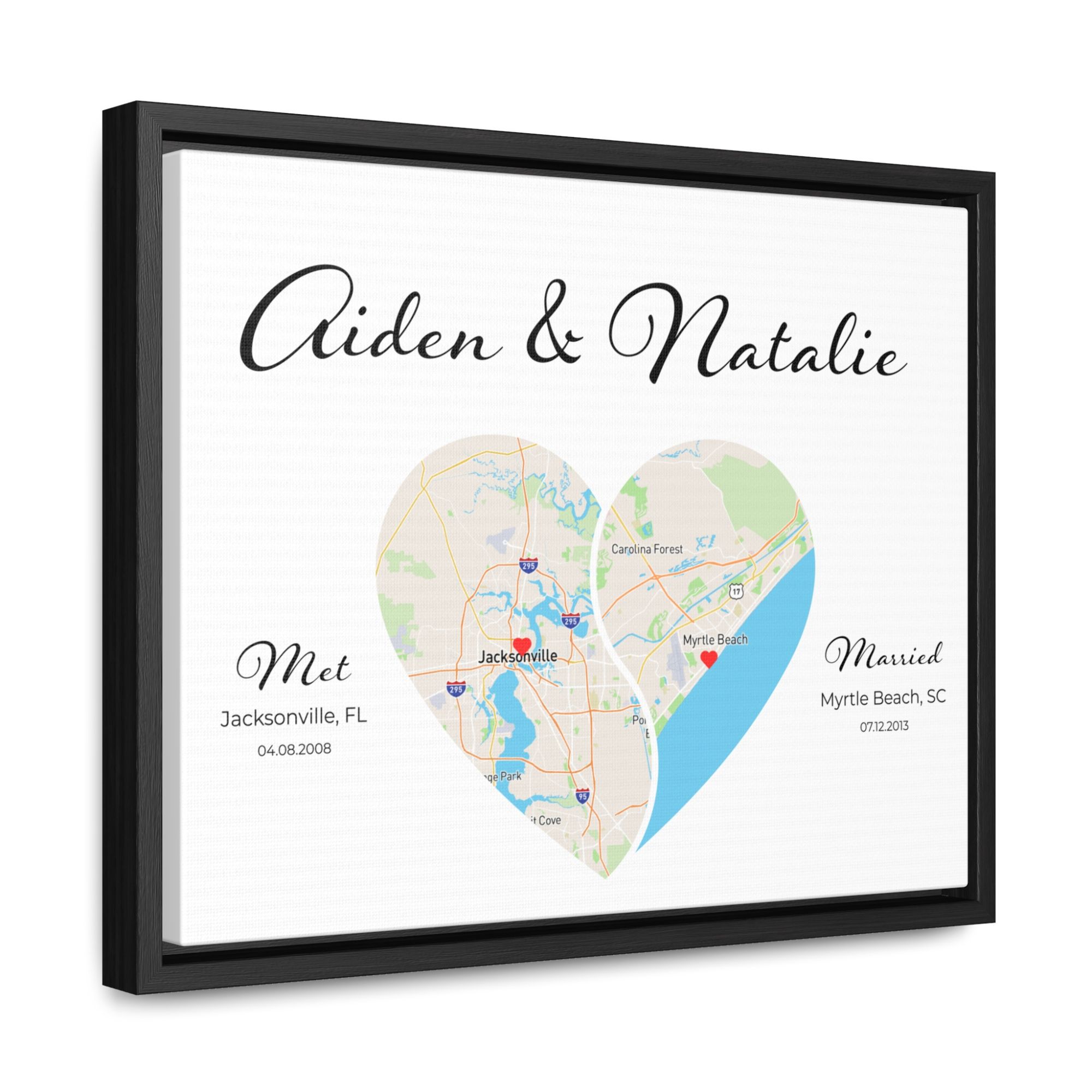 Custom Yin Yang Heart Map | Long Distance Relationship Gift | Option 4
