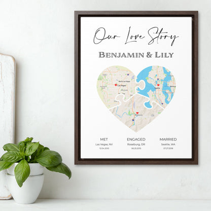Puzzle Piece Heart Map Art | Personalized Couple Gift | Option 5