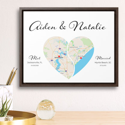 Custom Yin Yang Heart Map | Long Distance Relationship Gift | Option 4