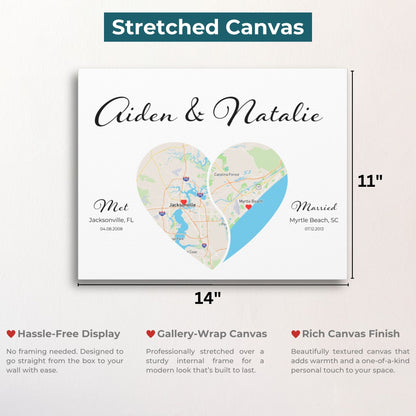 Custom Yin Yang Heart Map | Long Distance Relationship Gift | Option 4