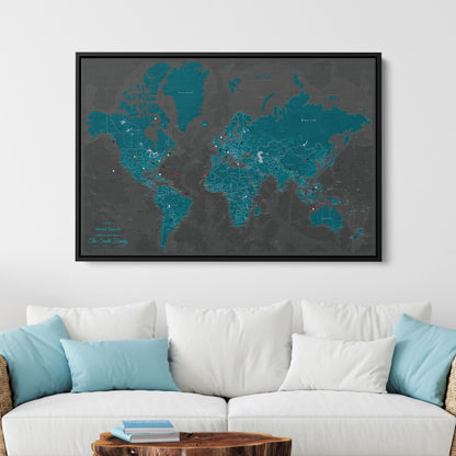 Canvas - Midnight Dream World Travel Map with pins