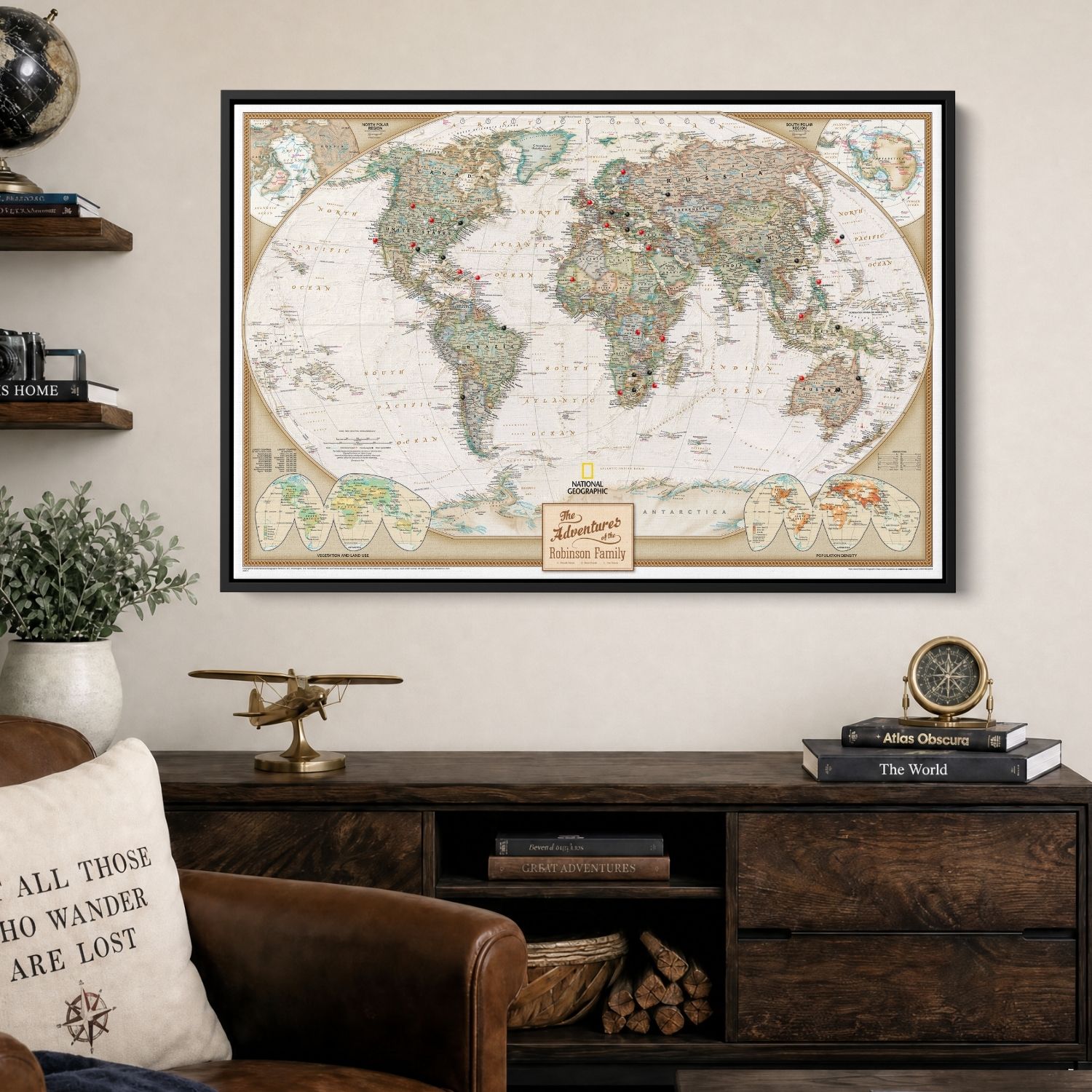 Canvas - Executive World Travel Map with Pins