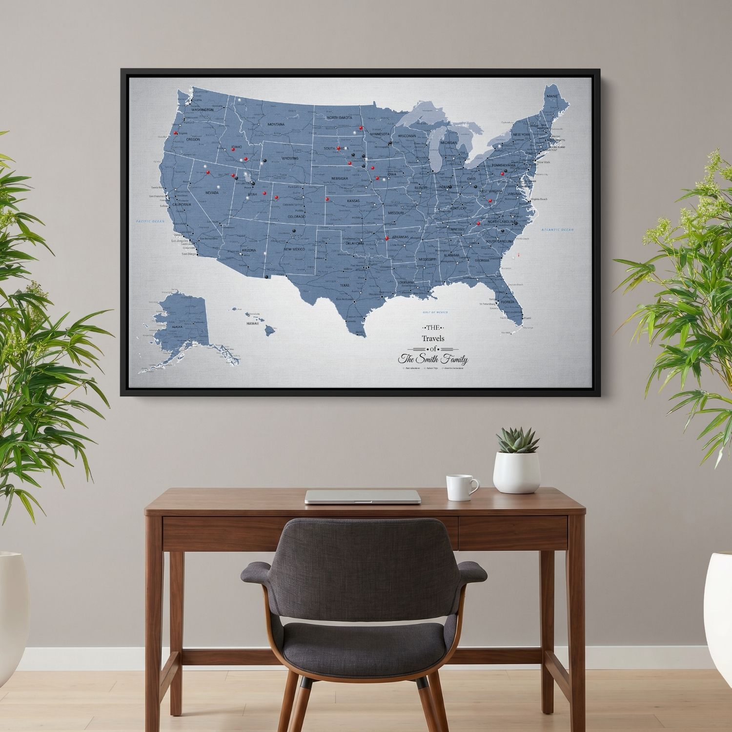Canvas - Blue Ice USA Push Pin Travel Map with pins