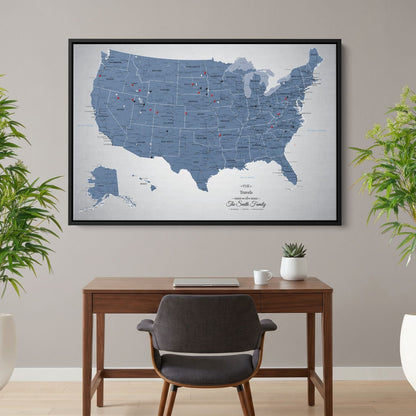 Canvas - Blue Ice USA Push Pin Travel Map with pins