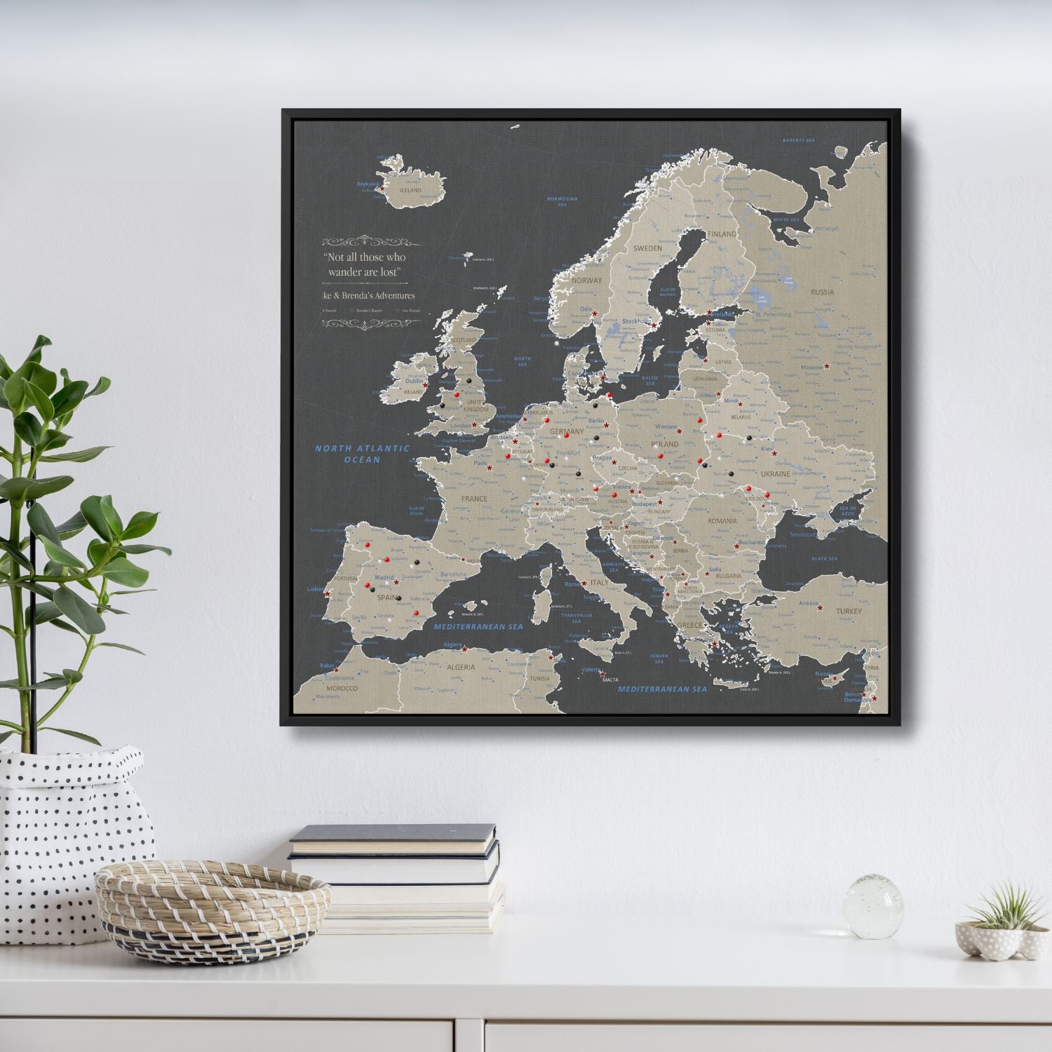 Canvas - Earth Toned Europe Travel Map with Pins - Square
