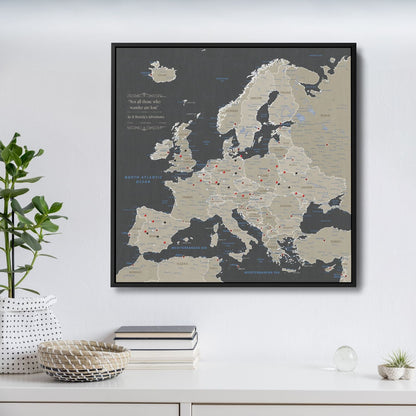 Canvas - Earth Toned Europe Travel Map with Pins - Square