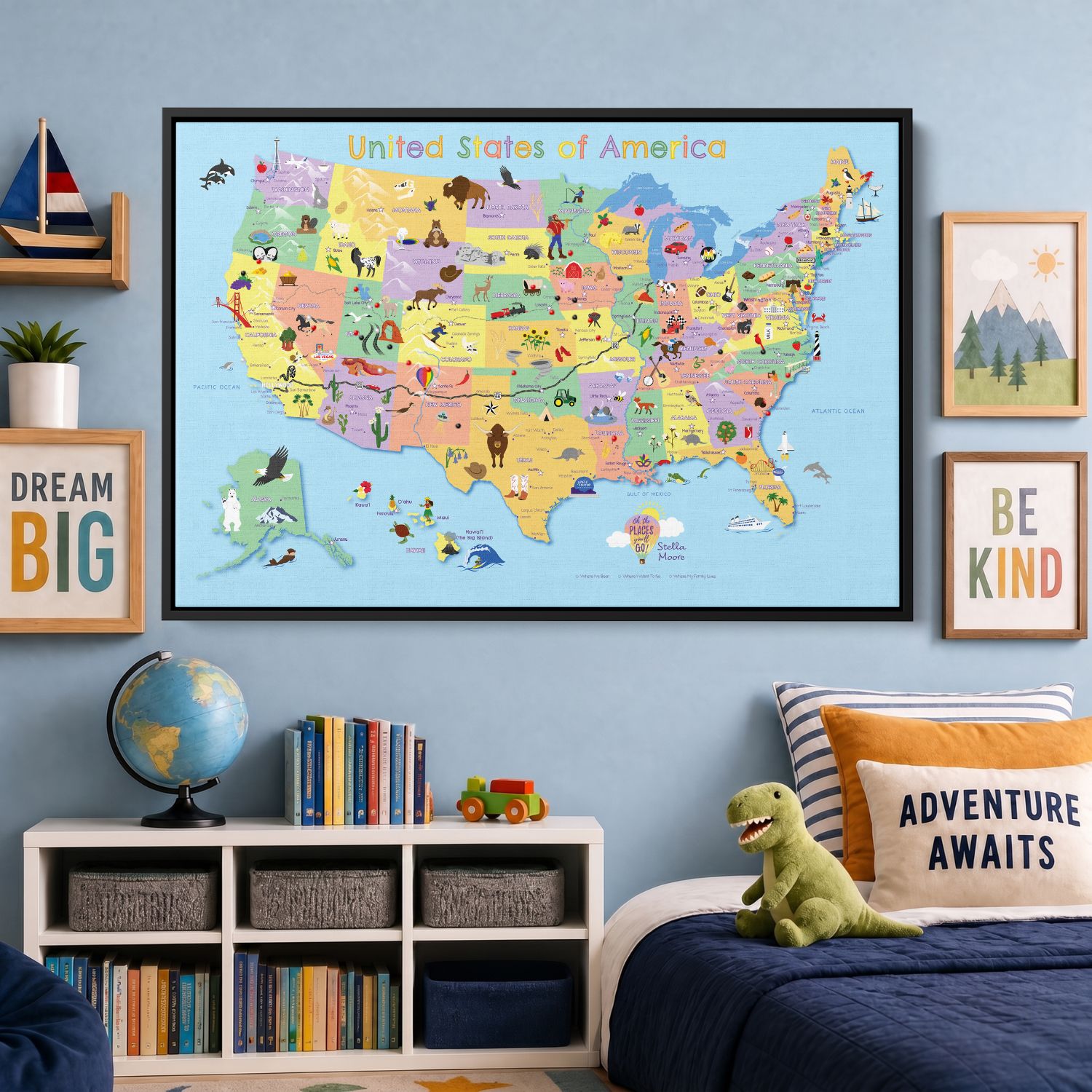 Canvas - Kids USA Travel Map with pins