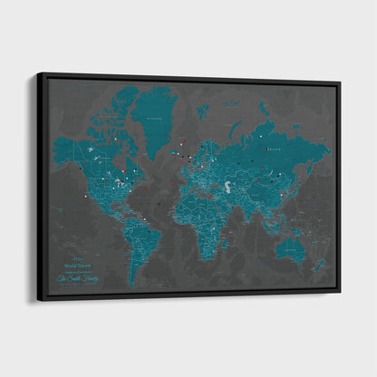 Canvas - Midnight Dream World Travel Map with pins