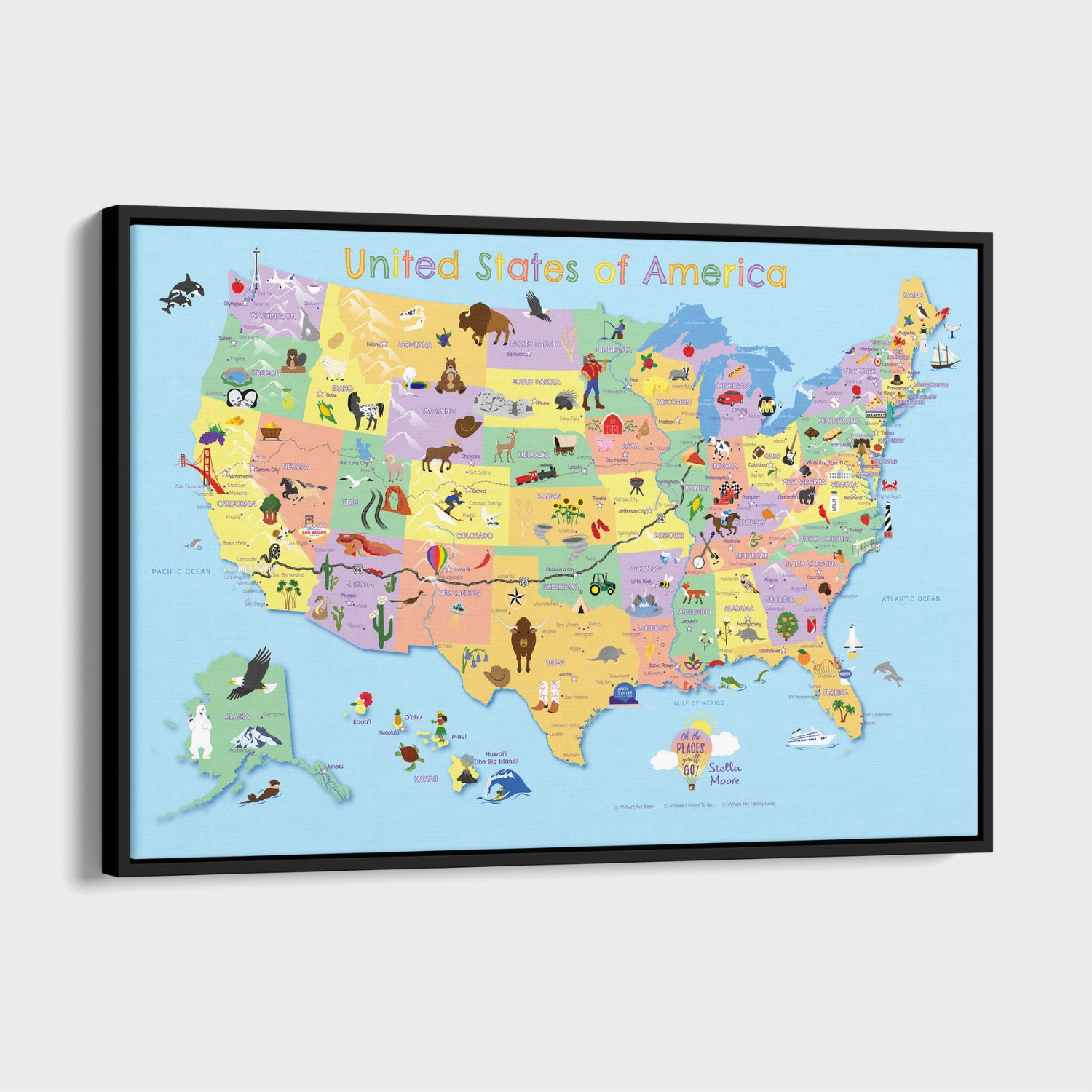 Canvas - Kids USA Travel Map with pins