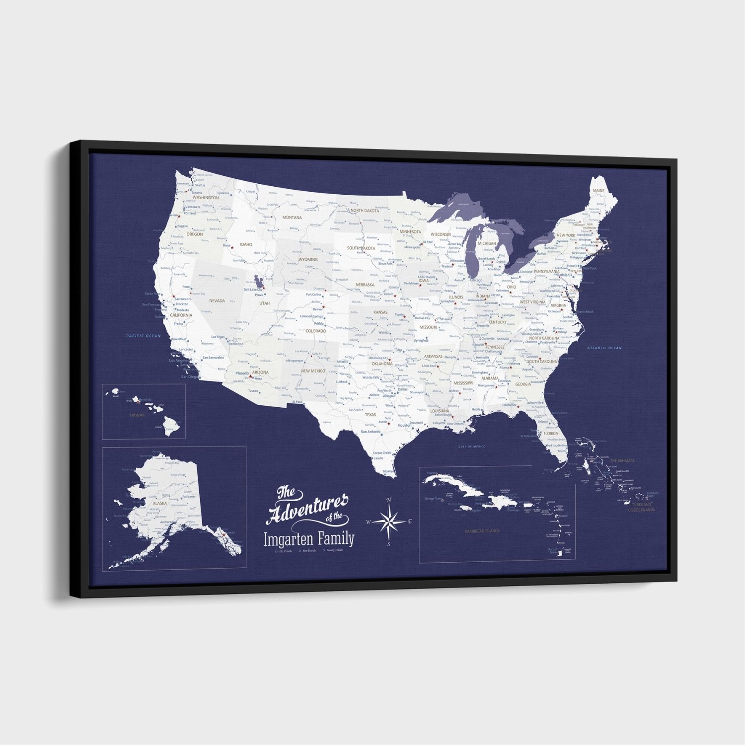 Canvas - Navy Explorers USA and Caribbean Travel Map