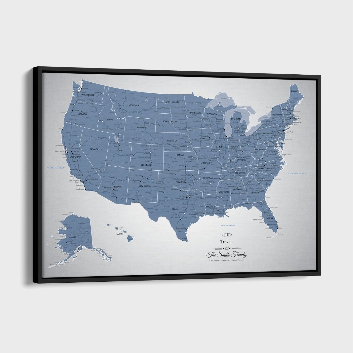 Canvas - Blue Ice USA Push Pin Travel Map with pins